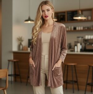 Belle by Belldini Velvet Open Front Lightweight Cardigan/Topper with Pockets